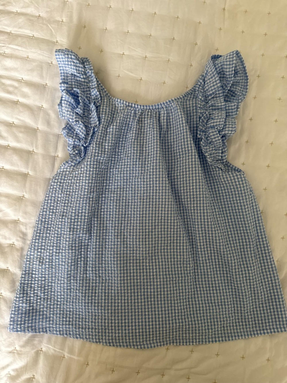 Blue Gingham Ruffle Sleeve Top - Picture 4 of 4